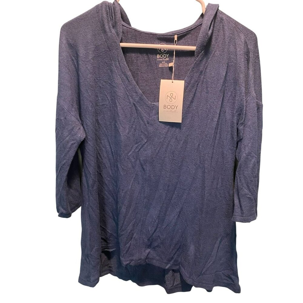 Body By Simply Noelle Heathered Navy Knit Hooded Top S/M